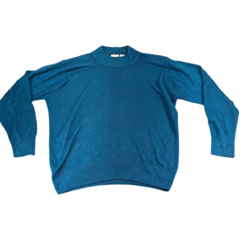 Vintage Petites Women's Acrylic Blue Knit Sweater Butterfly High Neck M